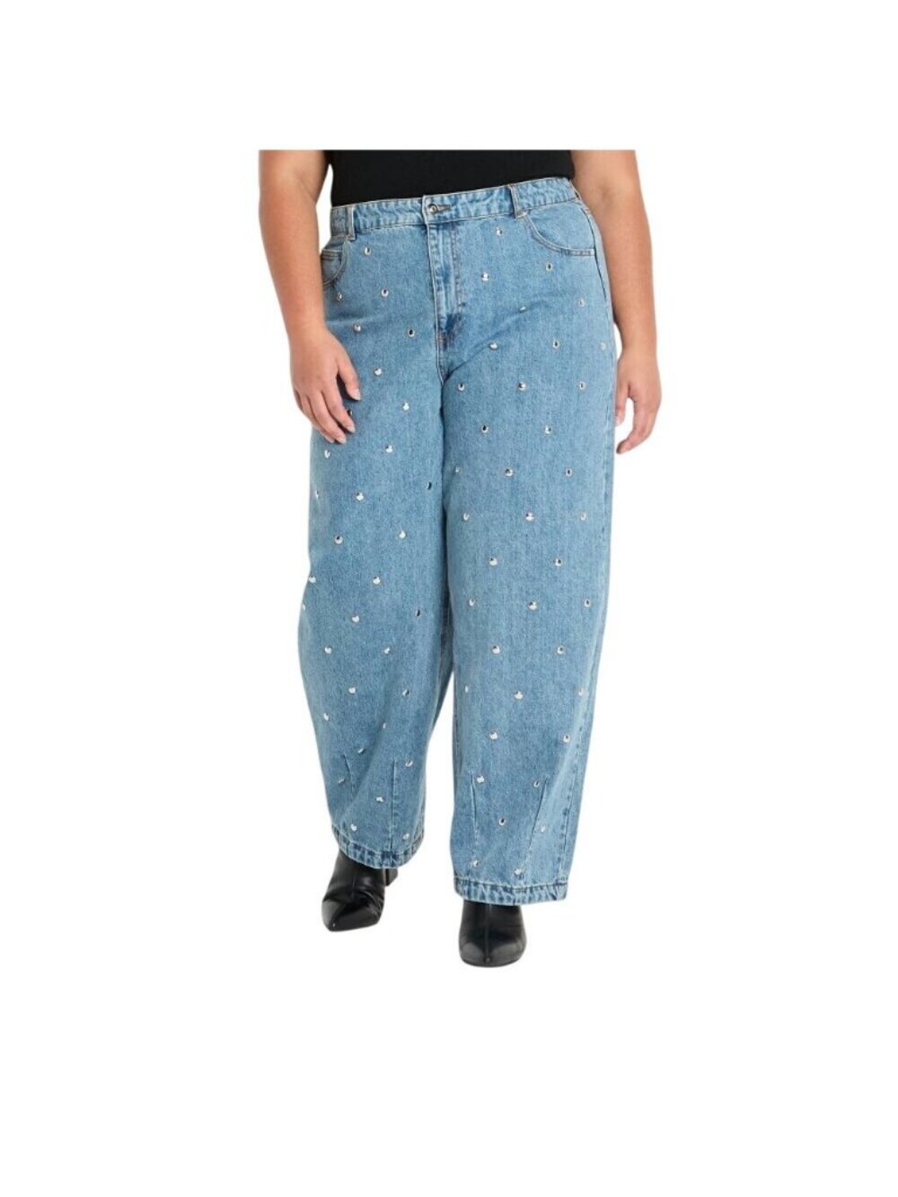 NEW Future Collective Womens Mid-Rise Studded Barrel Leg Jeans Blue Denim 18